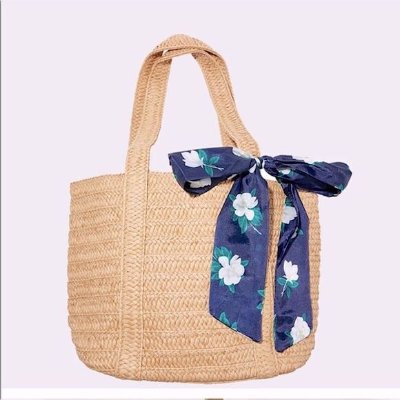 NWT Draper James straw bag with scarf Navy - Picture 1 of 4
